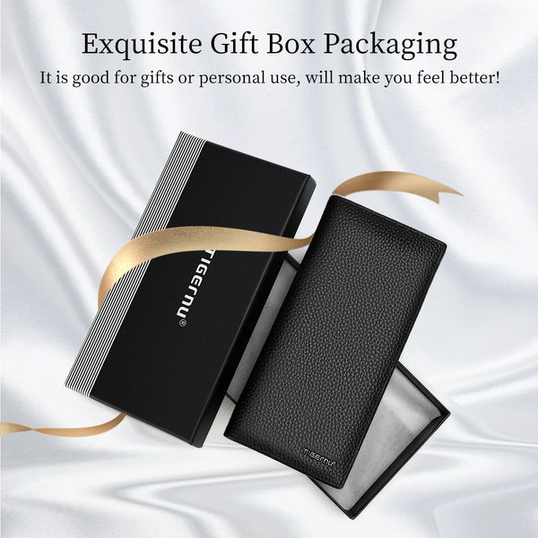 Tigernu Genuine Leather Wallet for Men Long Wallet Men's Wallet Male Slim Leather Purse Card Holder Zipper Pocket Gift Box