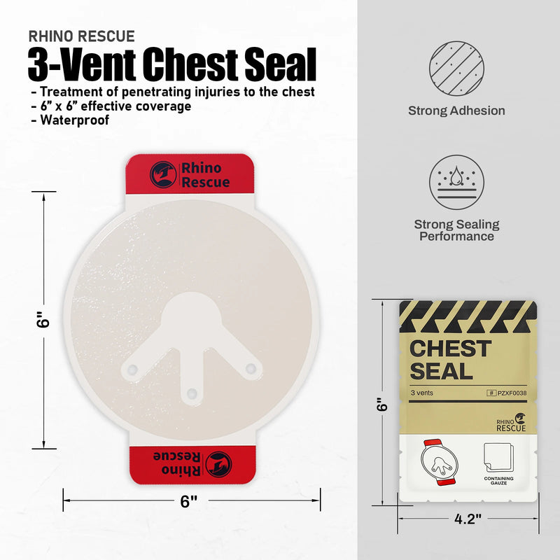 RHINO RESCUE Vent Chest Seal Trauma Dressing First Aid Kit Sterile Tactical Outdoor Emergency IFAK Refill for Military And Outdo