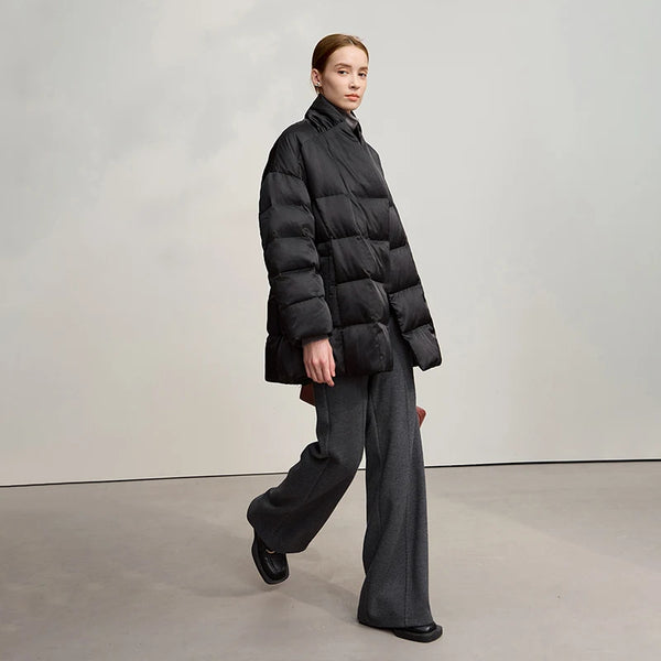AMII Down Coats 2026 Winter New Stand-up Collar With Belt Long Sleeve Top Warm Straight Solid Color Down Jackets Woman 12544049