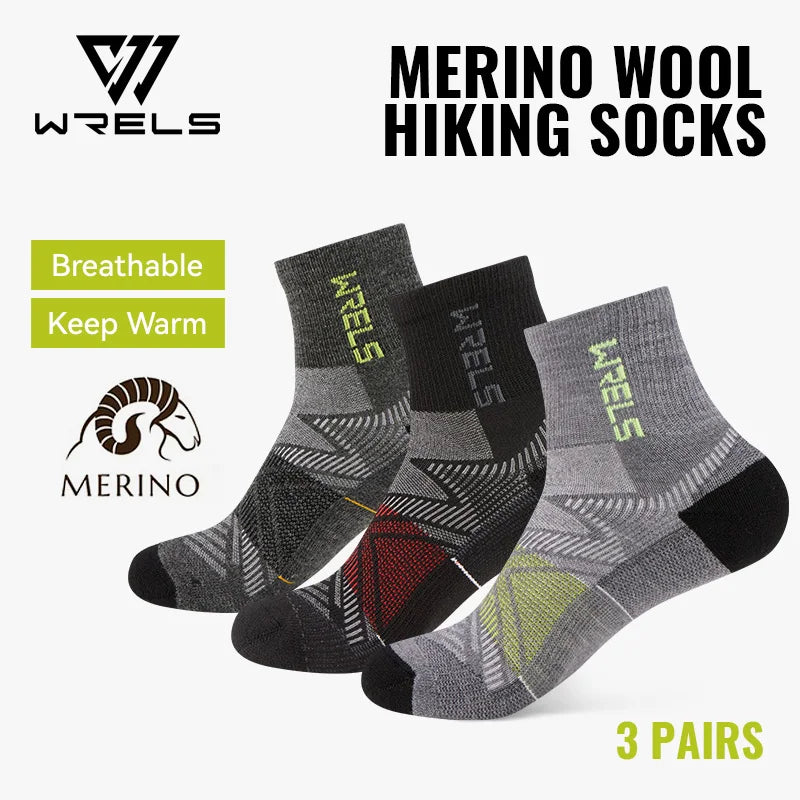 WRELS 1/2/3pairs Merino Wool Ankle Hiking Running Socks Compression Support Thick Cushion Moisture Wicking Breathable Socks