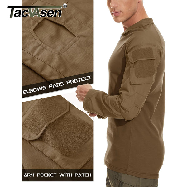 TACVASEN Long Sleeve 1/4 Zipper Slim Fit T-shirts With Pockets Mens Summer Combat T Shirt Cotton Polyester Training Clothing