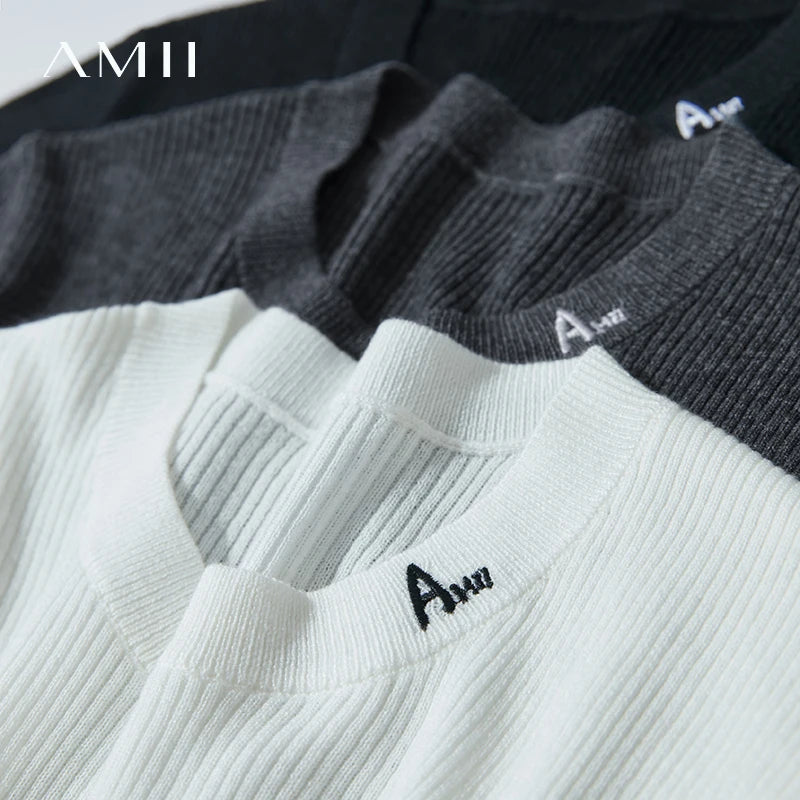 អាវយឺតប៉ាក់ Amii Minimalism សម្រាប់ស្ត្រី 2026 រដូវស្លឹកឈើជ្រុះ ដៃមធ្យម ក រាងអក្សរ O អាវផាយដែលអាចបត់បែនបាន អាវប៉ាក់ស្លីម 12541082