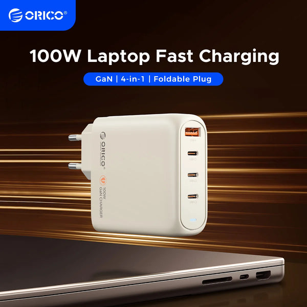 ORICO 100W GaN Charger USB C Charger QC4.0 3.0 Quick Charge For Macbook Laptop Tablet PD Fast Charger For iPhone 18 17 16 Pro