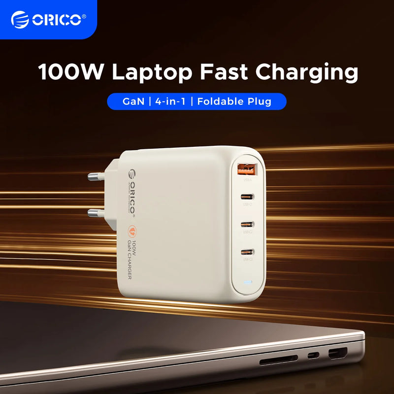 ORICO 100W GaN Charger USB C Charger QC4.0 3.0 Quick Charge For Macbook Laptop Tablet PD Fast Charger For iPhone 18 17 16 Pro