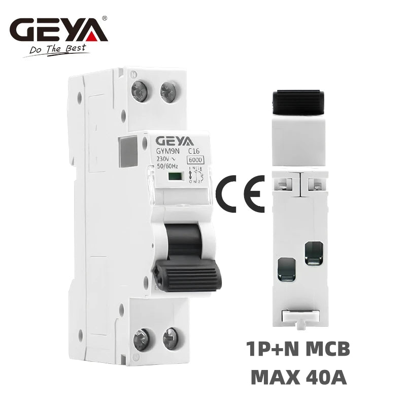 ឧបករណ៍បំបែកសៀគ្វី GEYA GYM9N DPN ខ្នាតតូច MCB 1P+N MCB 10A 16A 220V AC ឧបករណ៍បំបែកសៀគ្វី 6KA ខ្សែកោង C ខ្សែកោង B