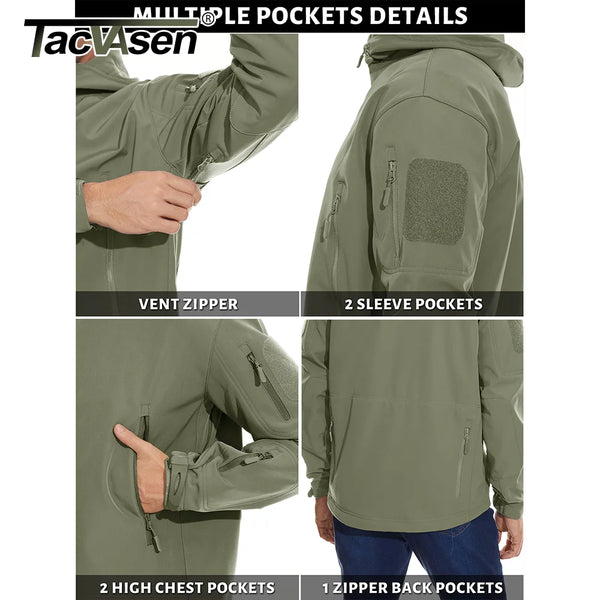 TACVASEN Solid Waterproof Fleece Lined Jacket Mens Jacket Softshell Outwear Coat Windbreaker Outdoor Warm Clothes with Pockets