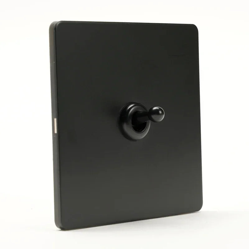 Retro Light Switch Lever Wall Power ON OFF Socket Panel,EU RU FR Black Stainless Steel Dual Usb Outlet  1-4Gang 1/2Way Switch