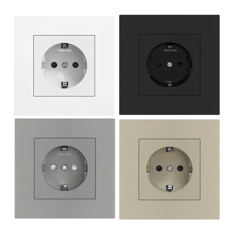 White EU standard electrical wall adapter charging German plug socket power Outlet, 16A,Black PC panel home bedroom socket