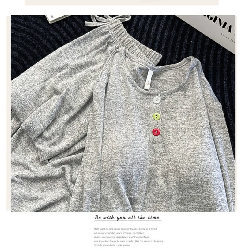 Ladies Pyjamas Chest Pads Sleepwear Female Sleeping Pajamas Set 2026 Autumn Long Sleeve Loungewear Pijama Mujer Homewear Suit