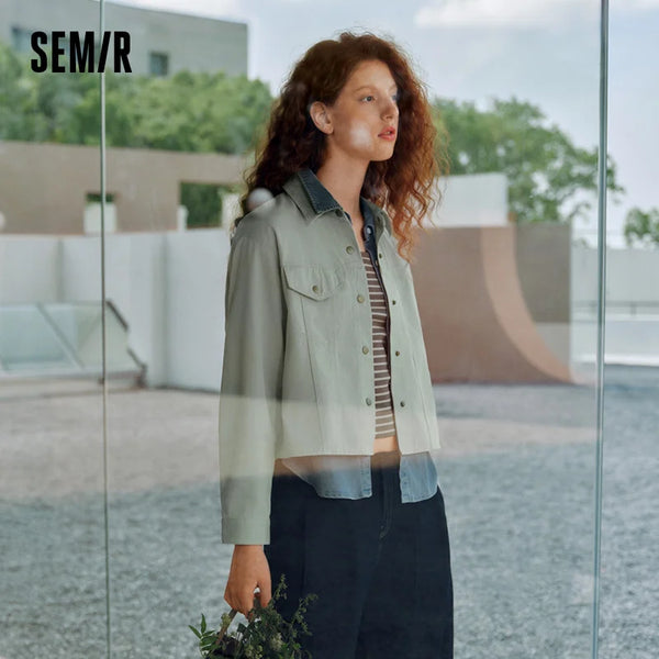 អាវកាក់ស្ត្រី Semir អាវកាក់ឆ្នូតៗពីរដុំរលុងខ្លីបែប Retro តិចតួចបំផុត រចនាប័ទ្មធម្មតា សម្លៀកបំពាក់ខាងក្រៅរដូវស្លឹកឈើជ្រុះ ពាក់ប្រចាំថ្ងៃ 2026