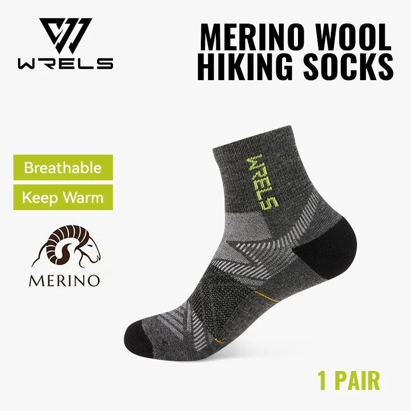 WRELS 1/2/3pairs Merino Wool Ankle Hiking Running Socks Compression Support Thick Cushion Moisture Wicking Breathable Socks