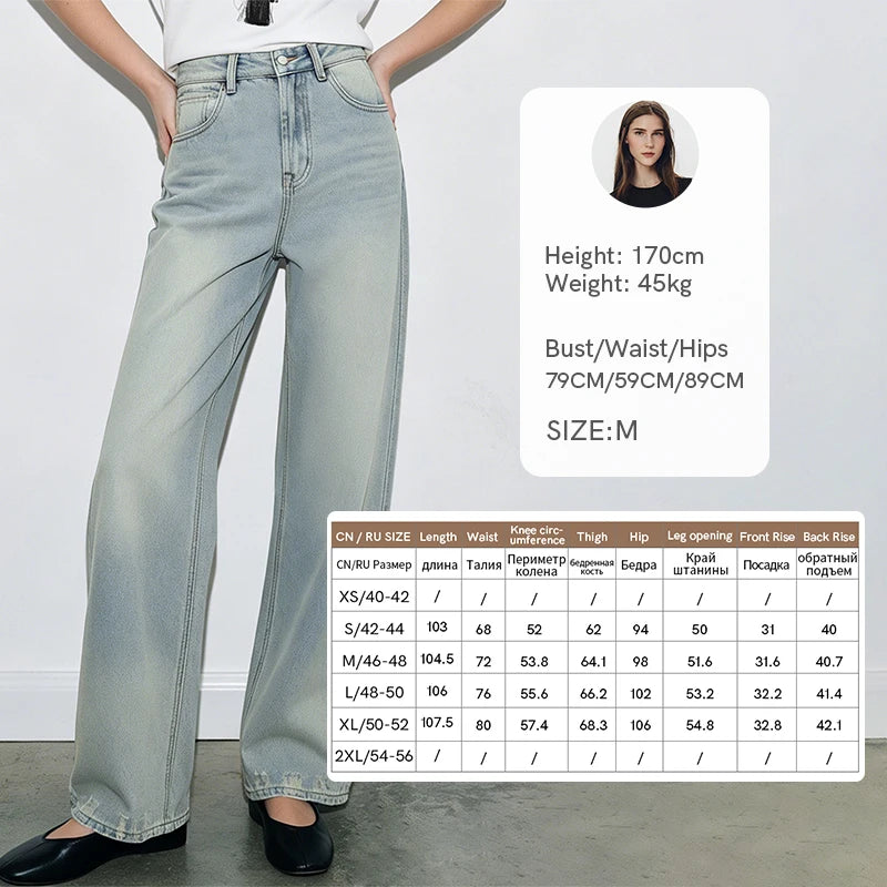 Amii Straight Leg Women's Jeans 2026 Autumn New Retro Cotton Denim Pants Breathable Distressed Casual Women Trousers 12643034