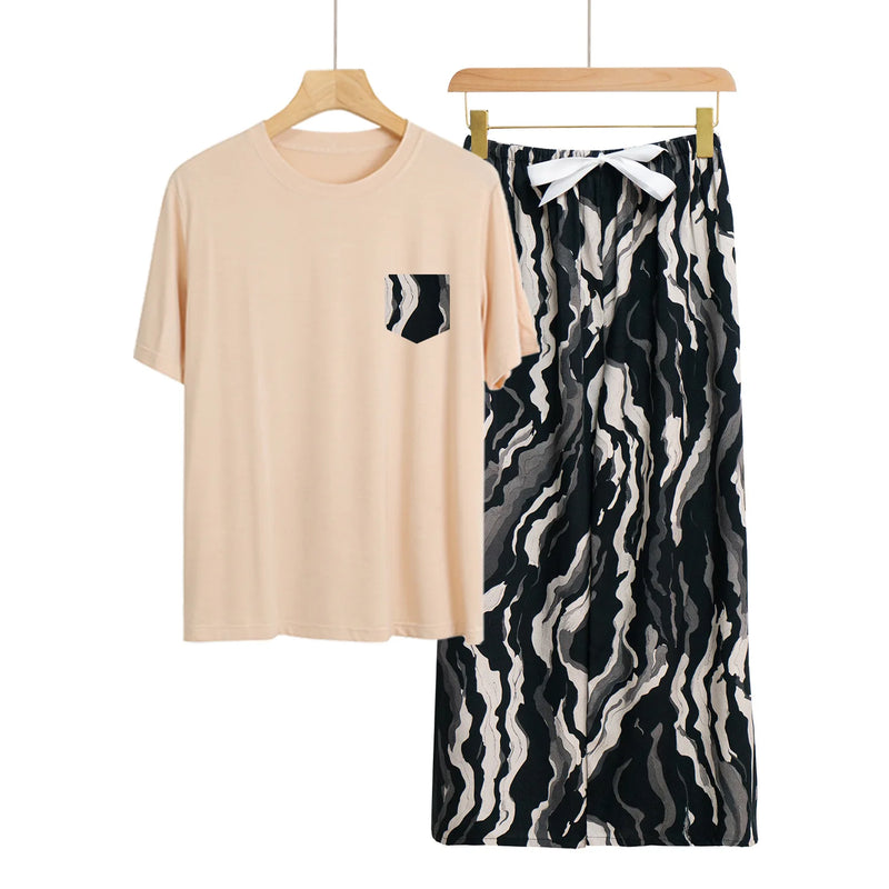 Fashion Printed Short Sleeve Straight Pants Set New Modal Comfort Woman Pajamas Loose Women's Home Clothes Spring Summer Pijama