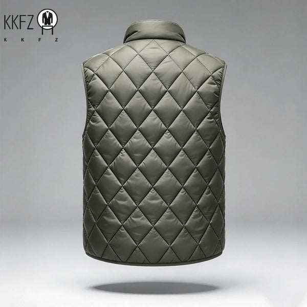 Mens Casual Light Padded Sleeveless Gilet Stand Collar Diamond Quilted Vest Windproof Waistcoat Outdoor Inner Layer Top