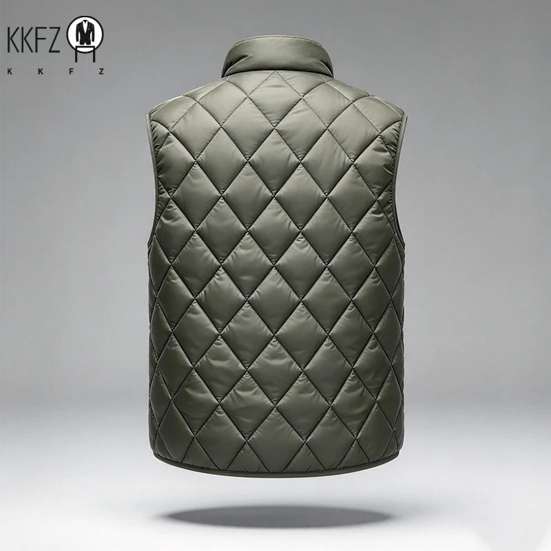 Mens Casual Light Padded Sleeveless Gilet Stand Collar Diamond Quilted Vest Windproof Waistcoat Outdoor Inner Layer Top