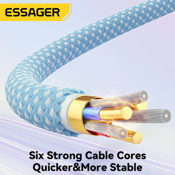 ខ្សែសាក Essager 100W USB Type C ទៅ USB C 5A PD ខ្សែសាកលឿន Type C សម្រាប់ Xiaomi Samsung Huawei Oppo Oneplus Macbook iPad