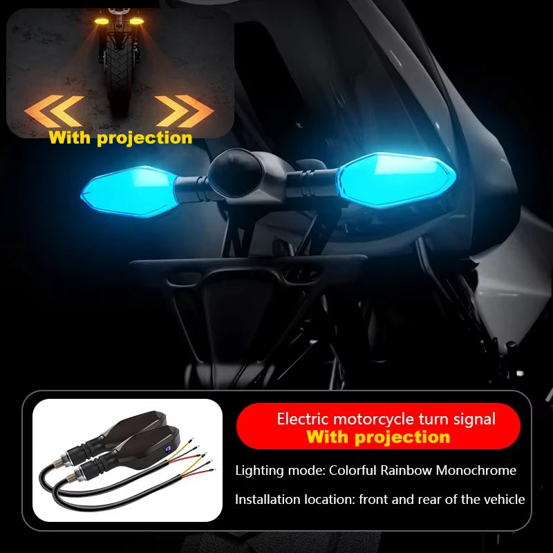 2Pcs Motorcycle LED Turn Signal Lamp With Arrow Projection Lamps 27 Lighting Modes Waterproof Colorful Ambient Turning Light