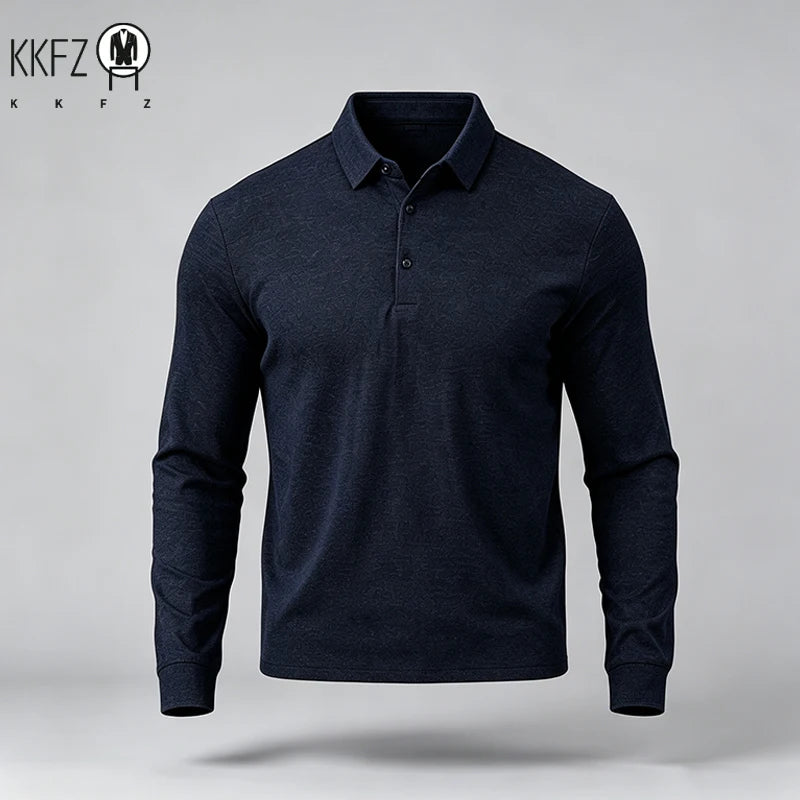 Male Urban Fashion Long Sleeve Polo Shirt Lapel Collar Comfort Texture For City Commute And Daily Street Leisure Matching Look