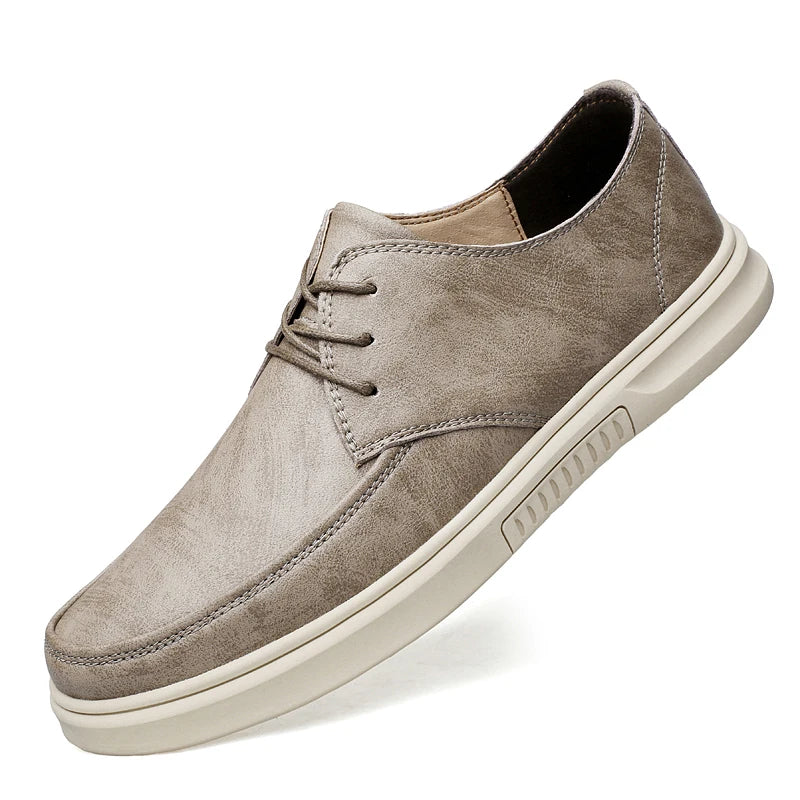 Spring Autumn Mens Korean Style Leather Casual Shoes Men Lace Up Flat Shoes Comfortable