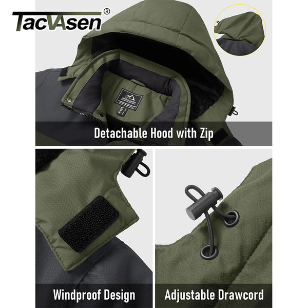 TACVASEN Winter Heavyweight Coats Mens Ski Snow Waterproof Jackets Fleece Warm Snowboard Hooded Jacket Parka Raincoats 9 Pockets