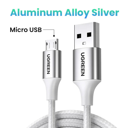 Ugreen Micro USB Cable Charger for Samsung Galaxy S7 S6 Fast Charging Mobile Phone Charger Cord for Xiaomi Tablet USB Cable Wire Metal Silver CHINA