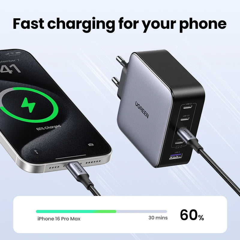 UGREEN 100W GaN Charger 5 Ports USB C Charger QC4.0 3.0 PPS For Macbook Air Laptop Tablet PDFast Charger For iPhone 18 17 16 Pro