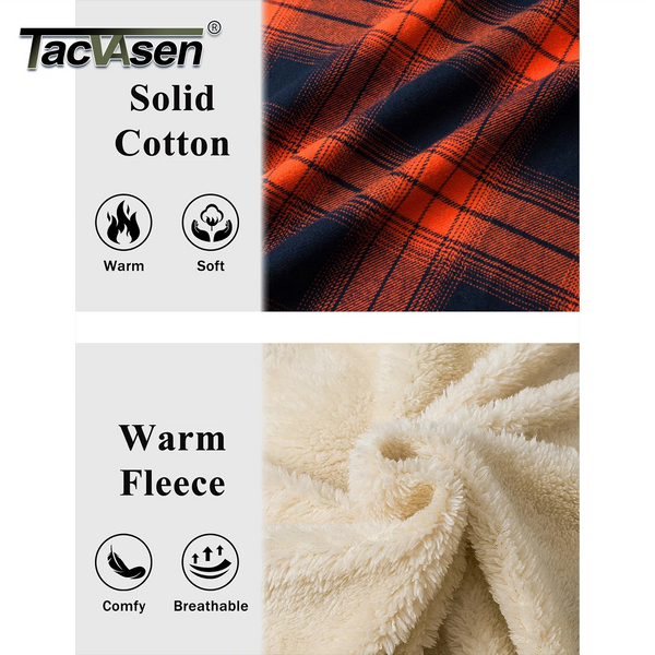 TACVASEN Mens Sherpa Lined Flannel Hoodies Jacket Heavyweight Hooded Fleece Thicken Warm Button Down Plaid Jacket Outwear Coats