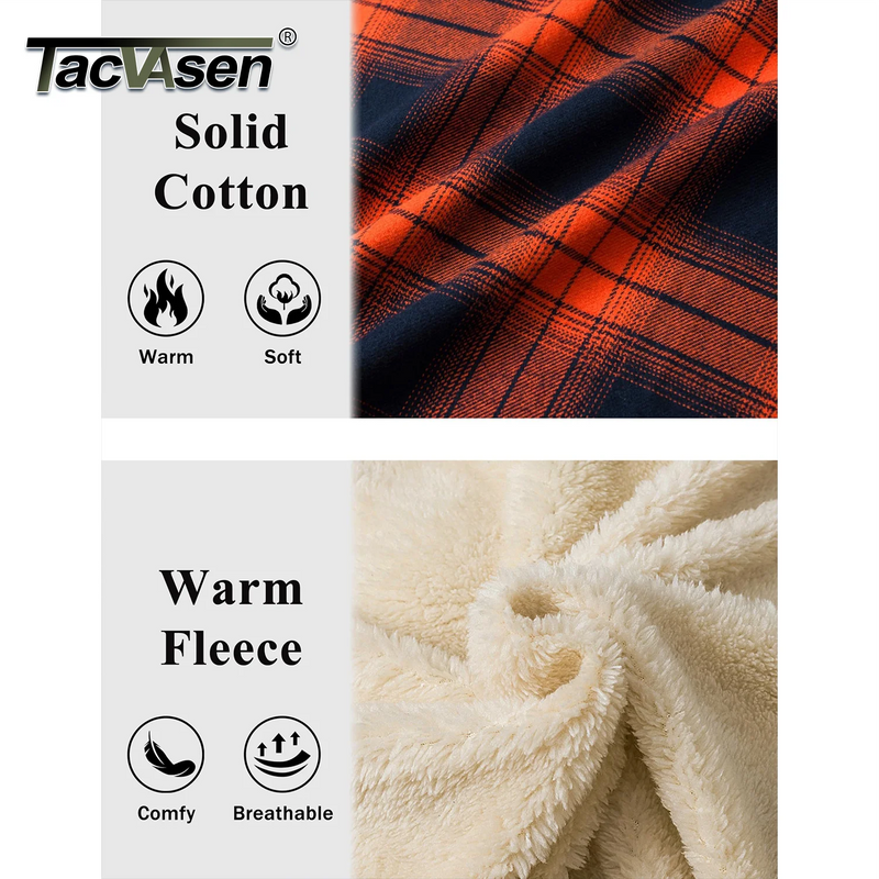 TACVASEN Mens Sherpa Lined Flannel Hoodies Jacket Heavyweight Hooded Fleece Thicken Warm Button Down Plaid Jacket Outwear Coats