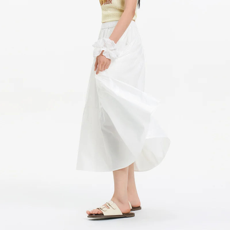 Semir Womens Skirt 2026 White Solid Elastic Waist A Line Cake Style Elegant Versatile Casual Soft
