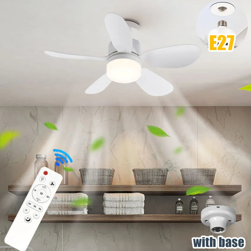 Modern E27 Socket Fan Light with 5 Blades Remote Control 3 Color Lights Dimmable Silent Removable for Home Dining Room Bedroom