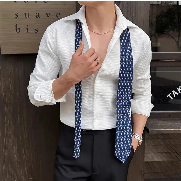 Autumn White Fleece Long Dress Shirt Men's, Fashion Slim Men Shirts,QJ CINGA Brand New Male Top Lace Stitching Decoration Camisa