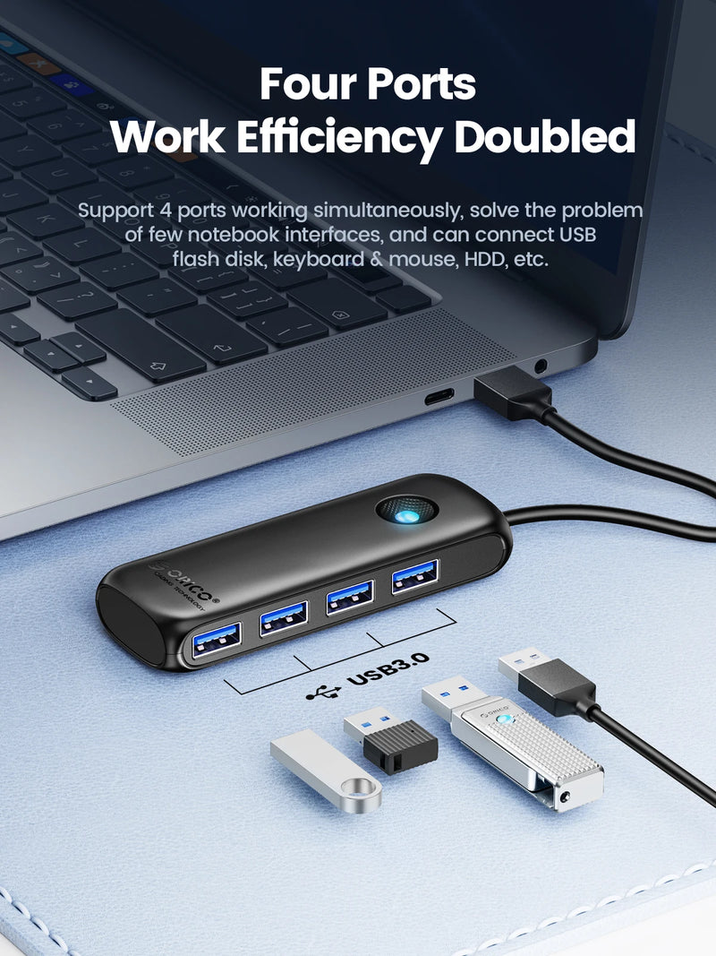 ORICO Member  USB 3.0 Hub Usb 2.0 Multi-USB Splitter Power Adapter 4-Port Multi-Extender OTG Adapter For PC Computer Accessories