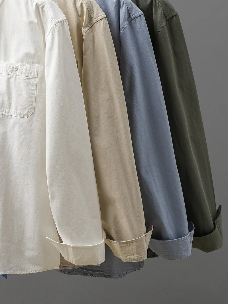 DUKEEN Men's 100% Cotton Shirts Long Sleeve Casual Solid Color Formal Shirt 2024 Spring and Autumn Loose Turn-Down Collar Tops