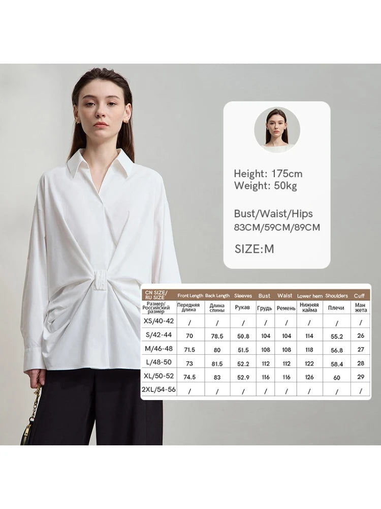 AMII Women's Blouse 2026 Autumn New Elegant Long Sleeves Shirts Woman Clothes Casual Bow V-neck Pleated Ladies Tops 12553041