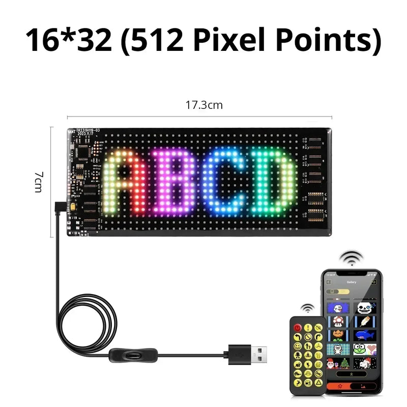 LED Matrix Pixel Screen App Bluetooth Control Flexible Display Screen DIY Programmable USB Plug-in Car Stores Hotels Bars Party
