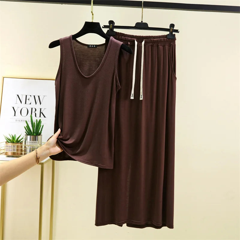 Pajamas For Women New Sleeveless Vest Trousers Sets Comfortable Modal Summer Sleepwear Set 2 Piece Woman Conjuntos De Pijama