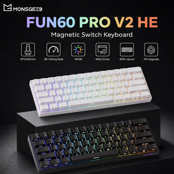 Akko MonsGeek FUN60 PRO V2 HE Magnetic Keyboard Magnetic Switch Rapid Trigger 0.005mm 8K 60% Custom Gaming Machanical Keyboard