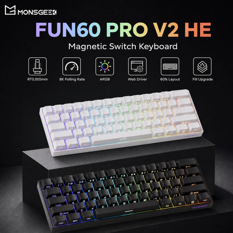 Akko MonsGeek FUN60 PRO V2 HE Magnetic Keyboard Magnetic Switch Rapid Trigger 0.005mm 8K 60% Custom Gaming Machanical Keyboard