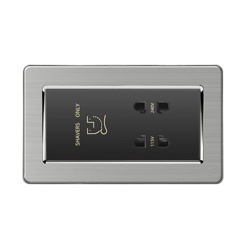 146 UK standard Hotels Shaver Socket,Wall Bathroom beard knife Panel,Beard Shaving Charge outlet Glass Plastic Stainless steel