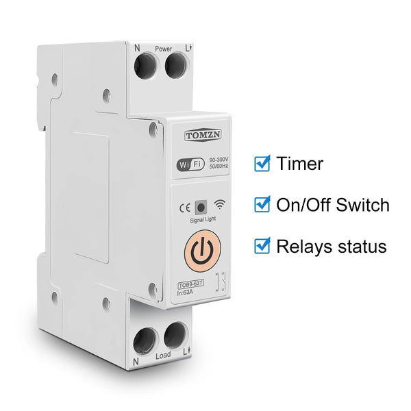 TOMZN TOB9-63M 63A 1P+N WIFI Smart Switch Energy Meter kWh Metering Monitoring Circuit Breaker Timer Relay MCB TUYA Smartlife