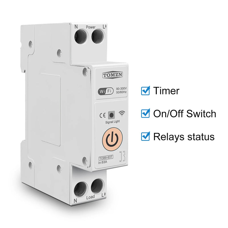 TOMZN 63A 1P+N WIFI Smart Switch Energy Meter kWh Metering Monitoring Circuit Breaker Timer Relay MCB TUYA smartlife