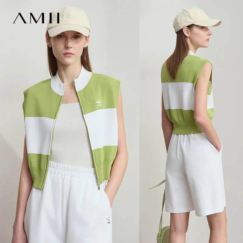 អាវក្រៅថ្មី AMII សម្រាប់នារី រដូវក្តៅ ឆ្នាំ២០២៥ អាវក្រៅដៃខ្លី ឆ្នូតៗ មានខ្សែរ៉ូត ម៉ូដសាមញ្ញ បែបប៉ាក់ខ្លី សម្រាប់នារី 12542184