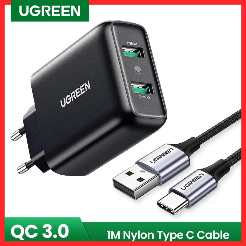 Ugreen USB Charger Quick Charge 3.0 36W Fast Charger Adapter QC3.0 Mobile Phone Chargers for iPhone Samsung Xiaomi Redmi Charger