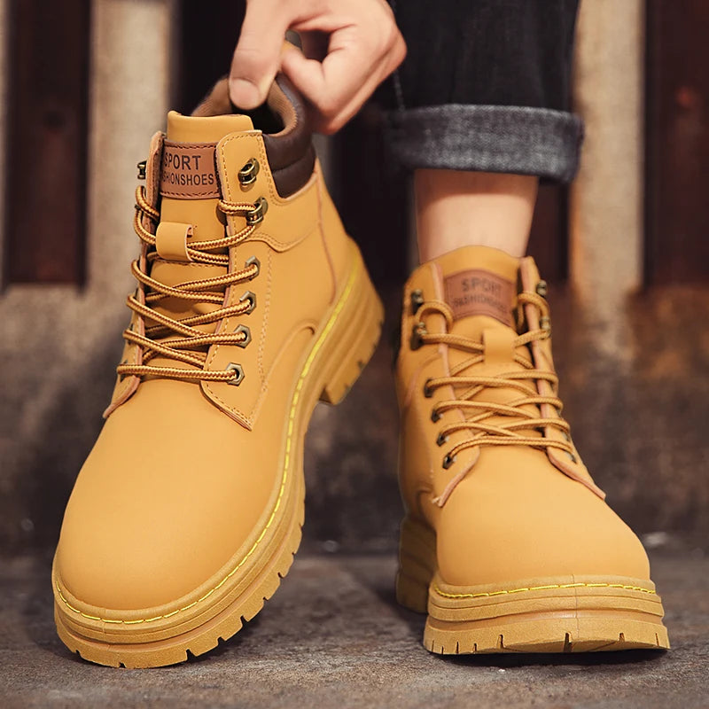 Men's fashion British casual boots spring and autumn new high-top soft sole non-slip youth outdoor high-top tooling yellow boots