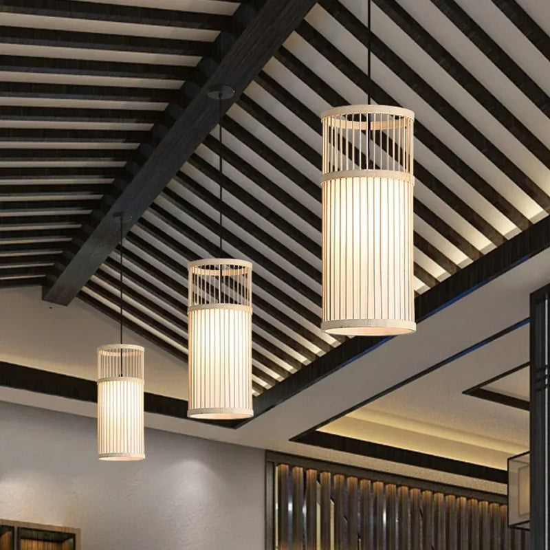 JOYINLED Japanese Style Dia.18 Bamboo Modern Handmade Pendant Art Ceiling Light Bamboo Light Chandelier Lamp Bedroom Dining Room