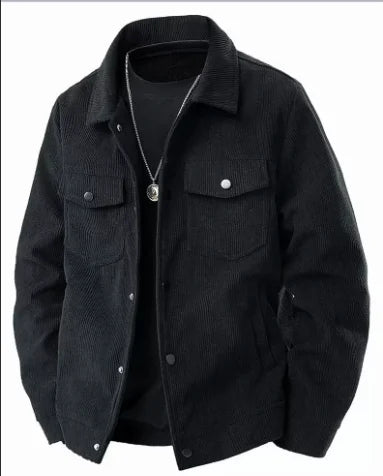 Men's Long-sleeve Collared Jackets for Fall and Winter, Made of Corduroy Fabric with A Fleece Lining and Extra Padding.