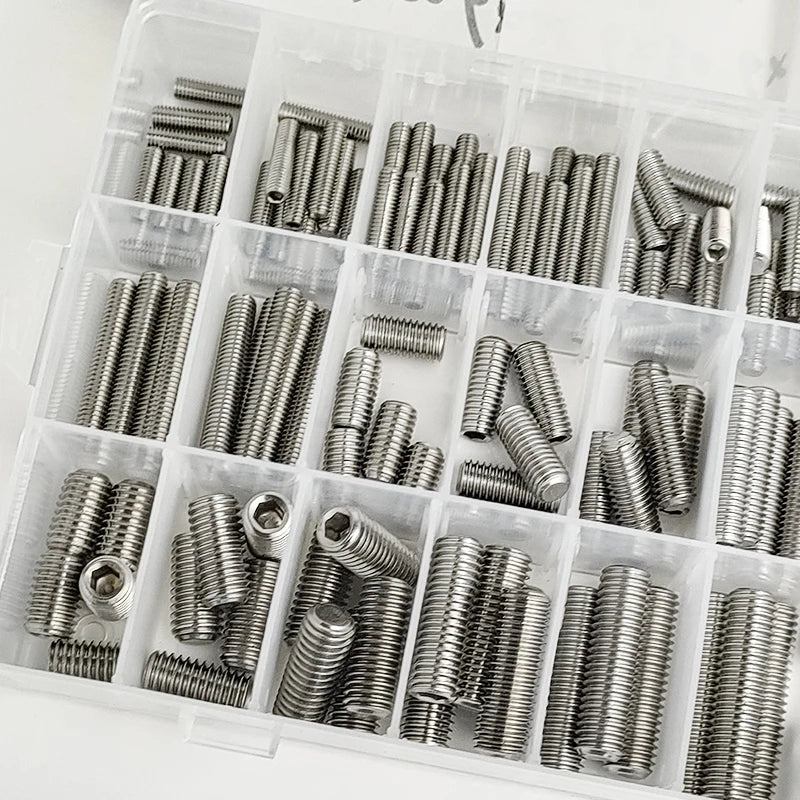 M3-M10 DIN913 Black Steel 304 Stainless Steel Hex Hexagon Socket Allen Flat Point Set Screw Grub Bolt Assortment Kit