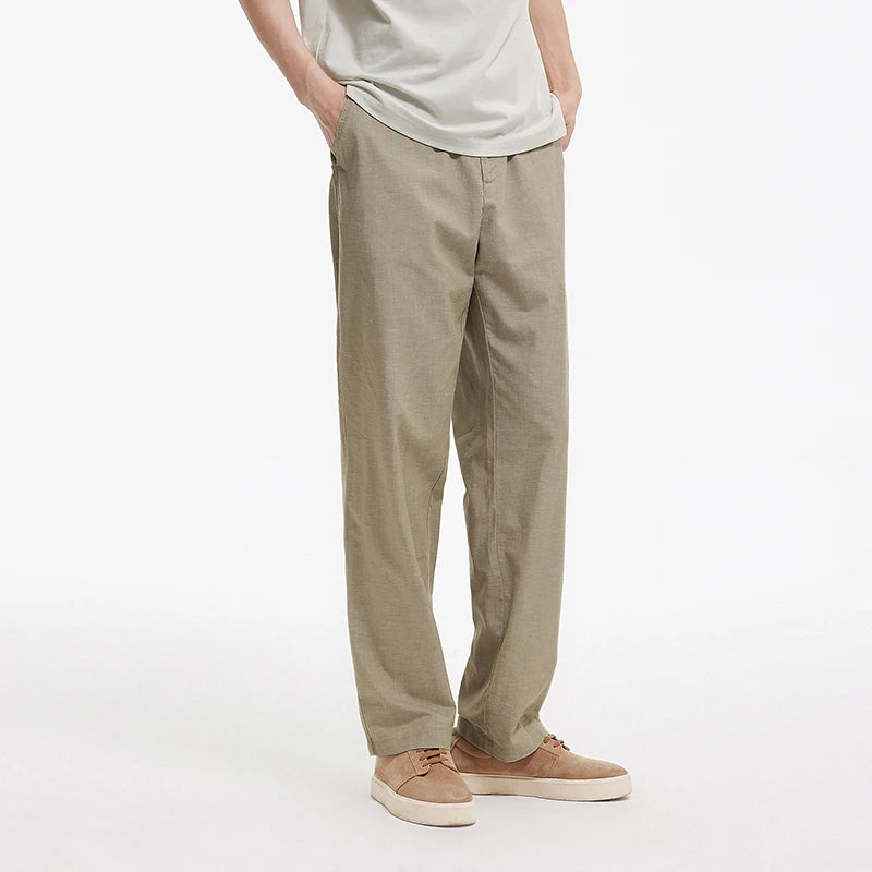 Semir Men Pants Cotton 2026 Linen Loose Fit Straight Solid Elastic Waist Urban Casual Everyday Style Soft Comfortable Daily