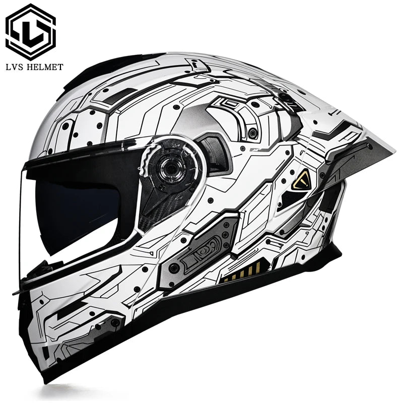 LVS-909S Modular Flip Helmet Double Lens Full Face Motorcycle Helmet DOT Approved Personalized Large Tail Wing