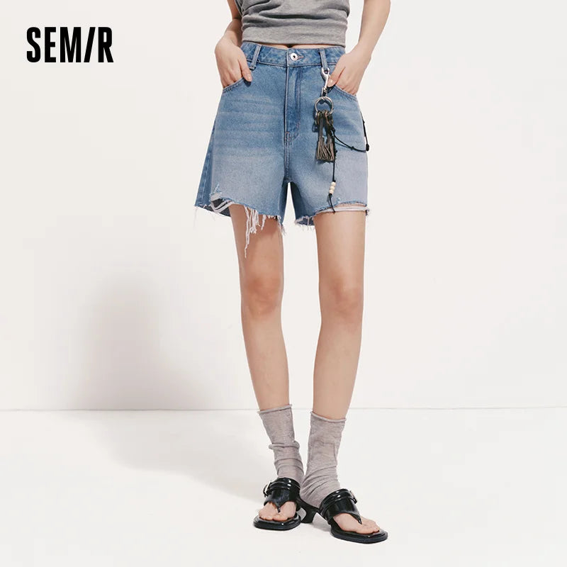 Semir Women Shorts Frayed Ripped Vintage A Line Denim Shorts 2026 Summer Street Style Straight Fit